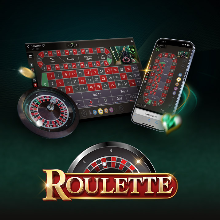 Stylized 'Roulette' logo with a roulette wheel in the background, featuring gold and red colors against a dark green backdrop.