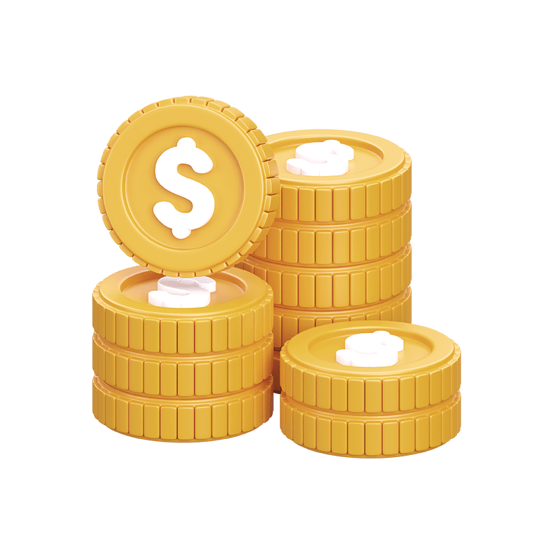 Stacks of golden coins with a dollar sign symbol on top.