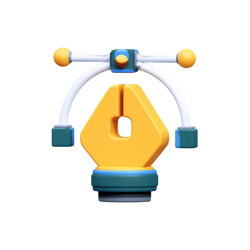 Colorful 3D representation of a stylized clamp or tool with a yellow and blue design.